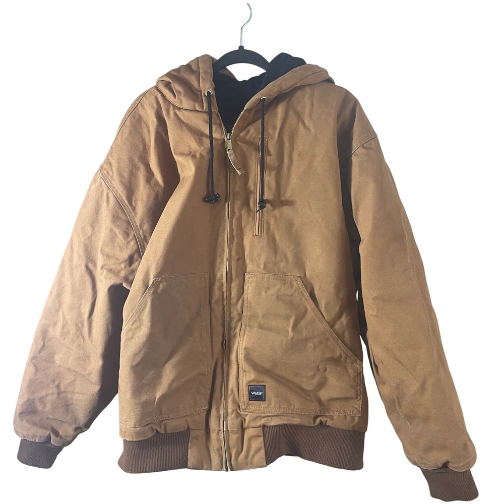 Walls Mens Brown Duck Canvas Hooded Work Jacket 2XL Insulated Quilted Bomber